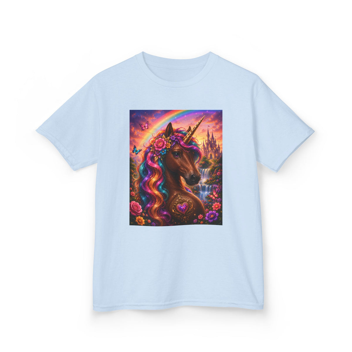 Kids Brown Unicorn Tee — Rainbow Fantasy Magical Horse Shirt
