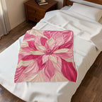 Plush Velveteen Blanket — Pink Floral Petal Design, Soft Cozy Throw