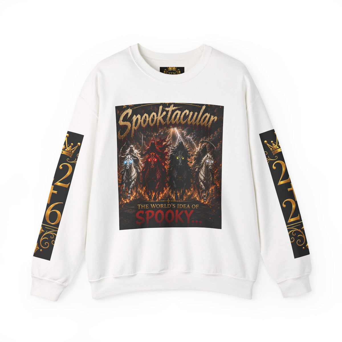 Religious Halloween Crewneck Sweatshirt — "Spooktacular" & "Still on the Throne" Graphic