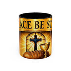 Peace Be Still Christian Coffee Mug — Communion Bread & Chalice Design