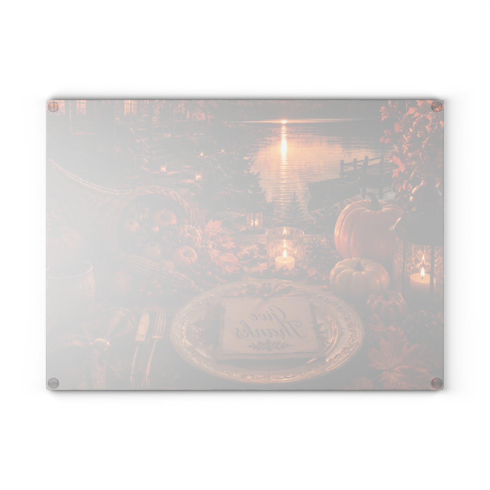 Glass Cutting Board — Autumn Harvest "Give Thanks" Thanksgiving Kitchen Decor