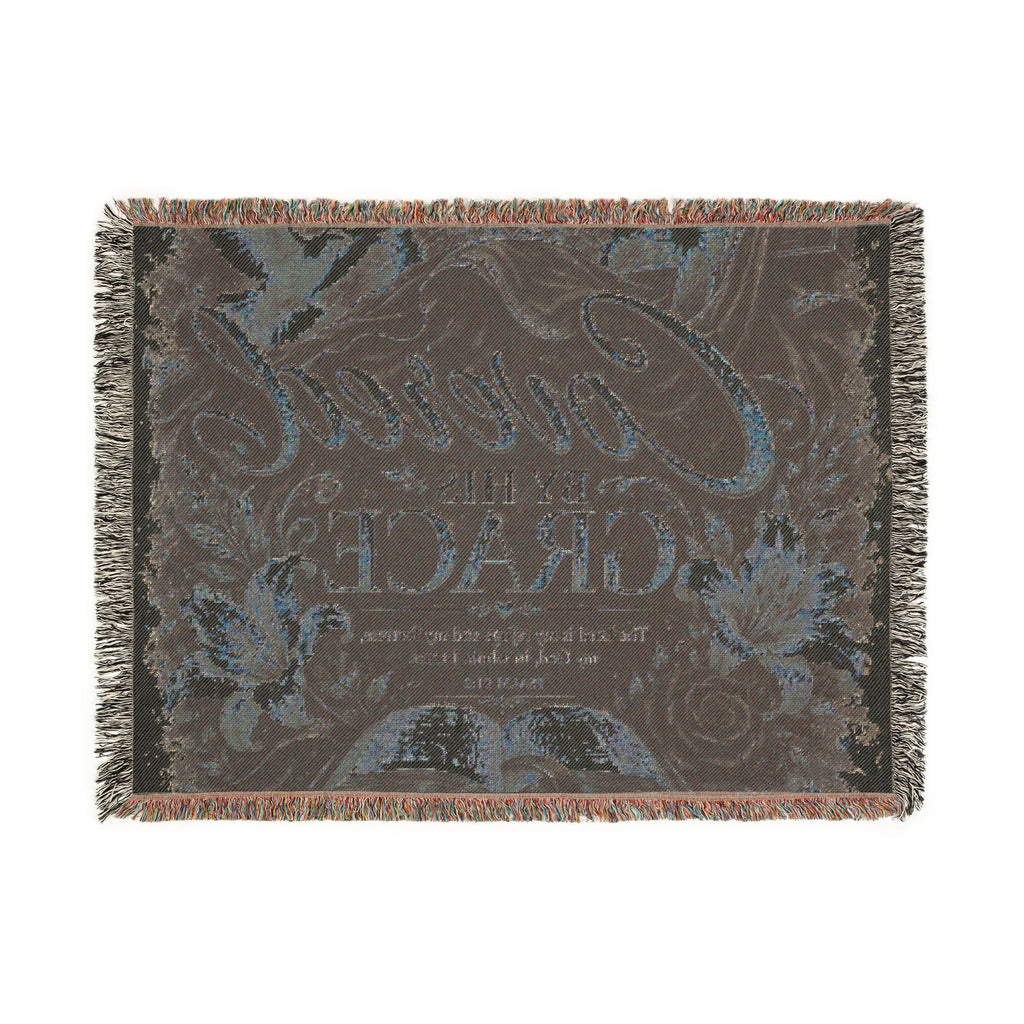 Covered by His Grace Woven Blanket — Inspirational Christian Throw with Floral Bible Design