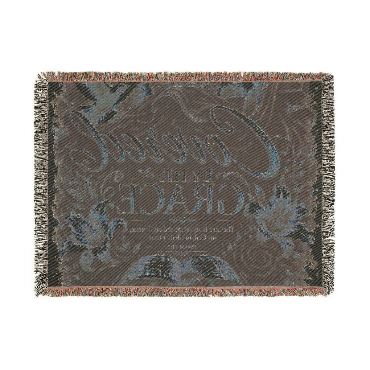 Covered by His Grace Woven Blanket — Inspirational Christian Throw with Floral Bible Design