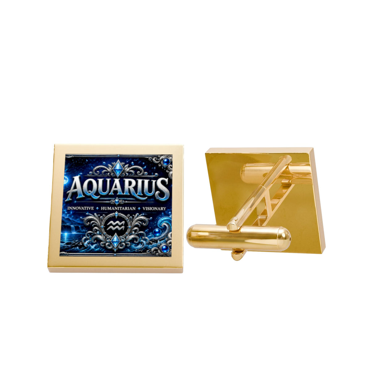 Aquarius Zodiac Gold Cufflinks — Astrological Birthday Gift