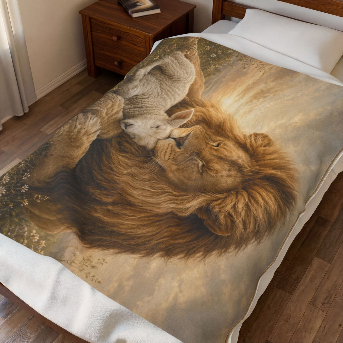 Lion & Lamb Velveteen Plush Blanket — Soft Cozy Animal Lover Throw