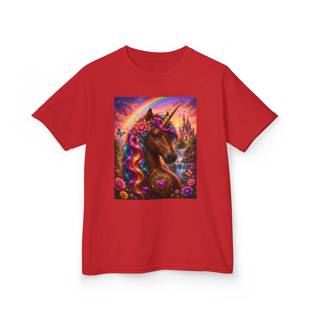 Kids Brown Unicorn Tee — Rainbow Fantasy Magical Horse Shirt