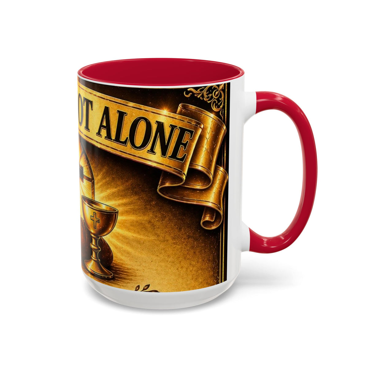 You Are Not Alone Christian Mug — Communion Cross & Bread Chalice Coffee Cup