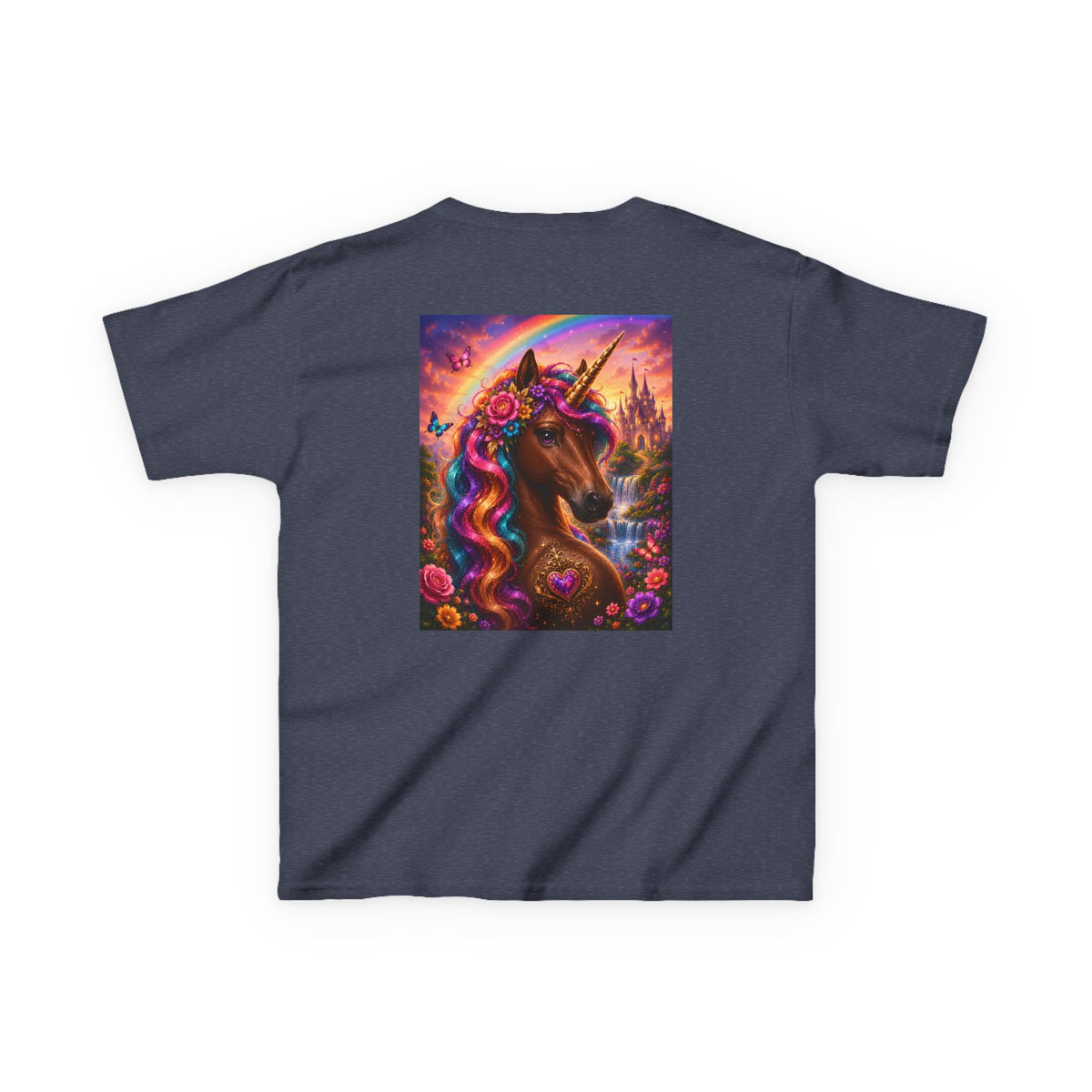 Kids Brown Unicorn Tee — Rainbow Fantasy Magical Horse Shirt