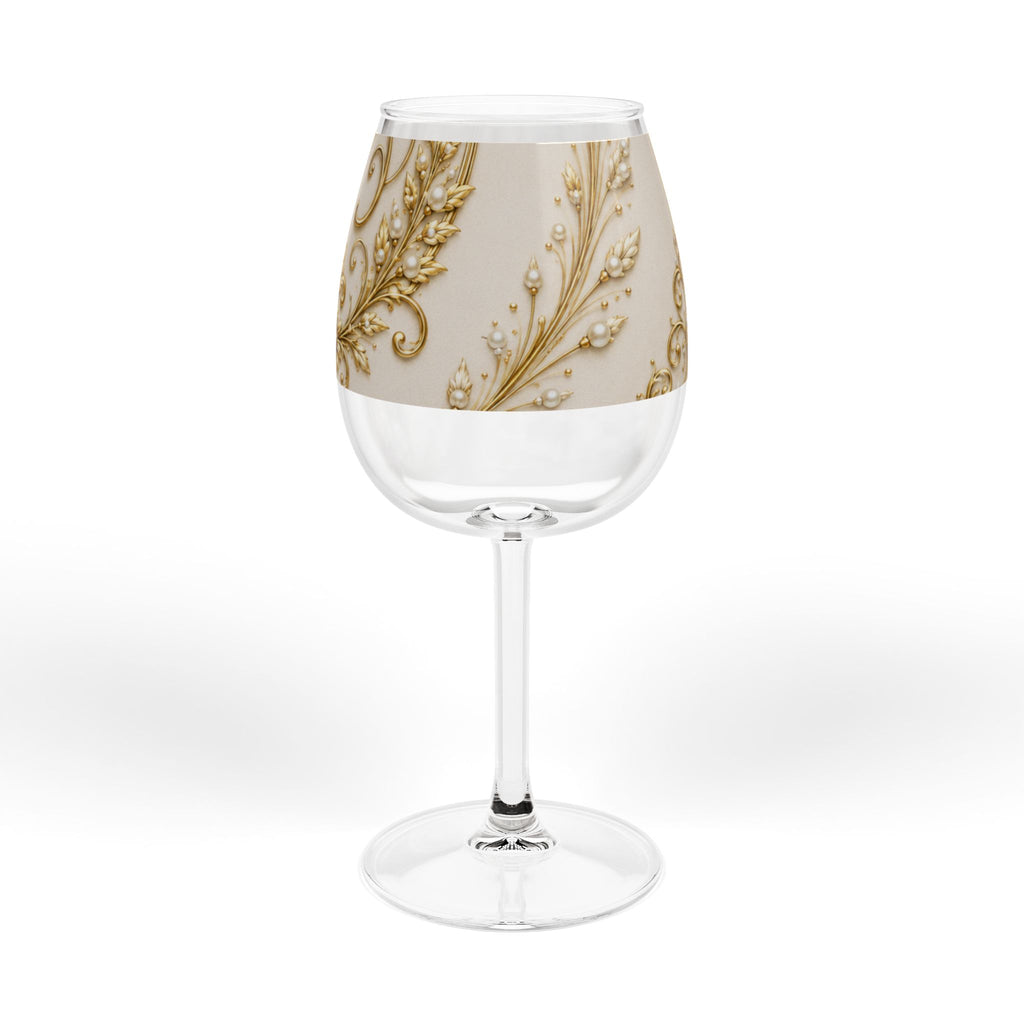 12 oz Gold Baroque Wine Glass – Elegant Pearl & Filigree Stemless Style