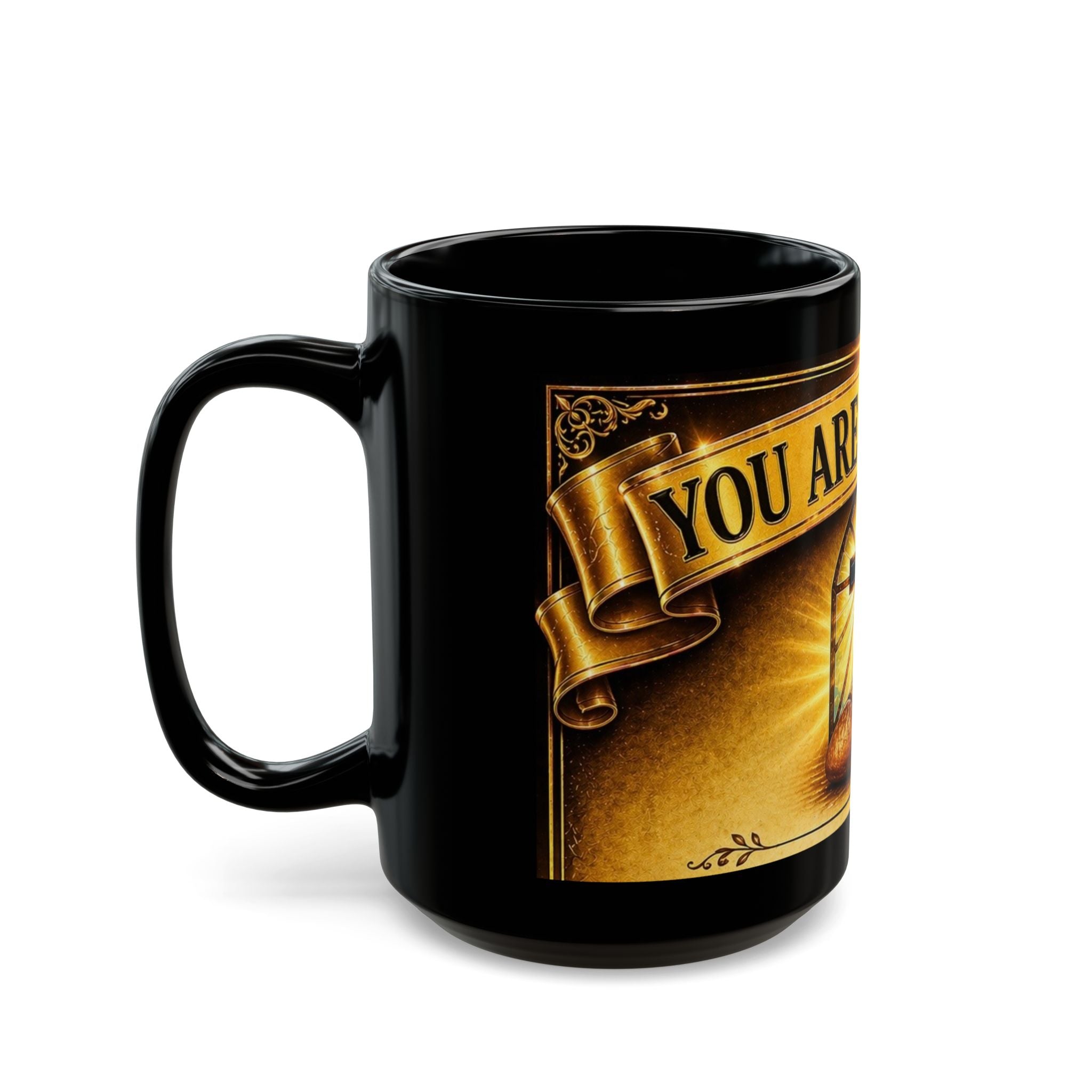 You Are Not Alone Black Mug — Christian Communion Cross Coffee Cup (11oz & 15oz)