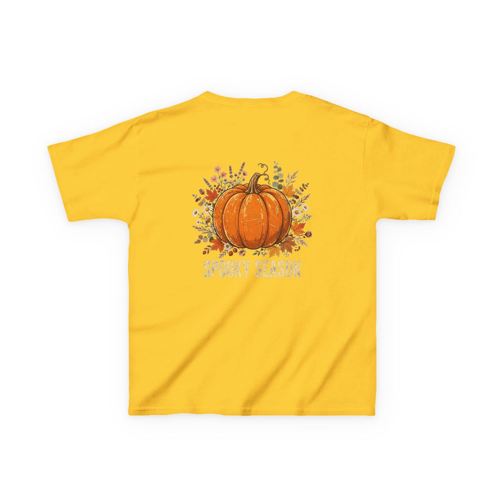 Kids Halloween Tee — Cute Ghost Holding Pumpkin "Spooky Season"