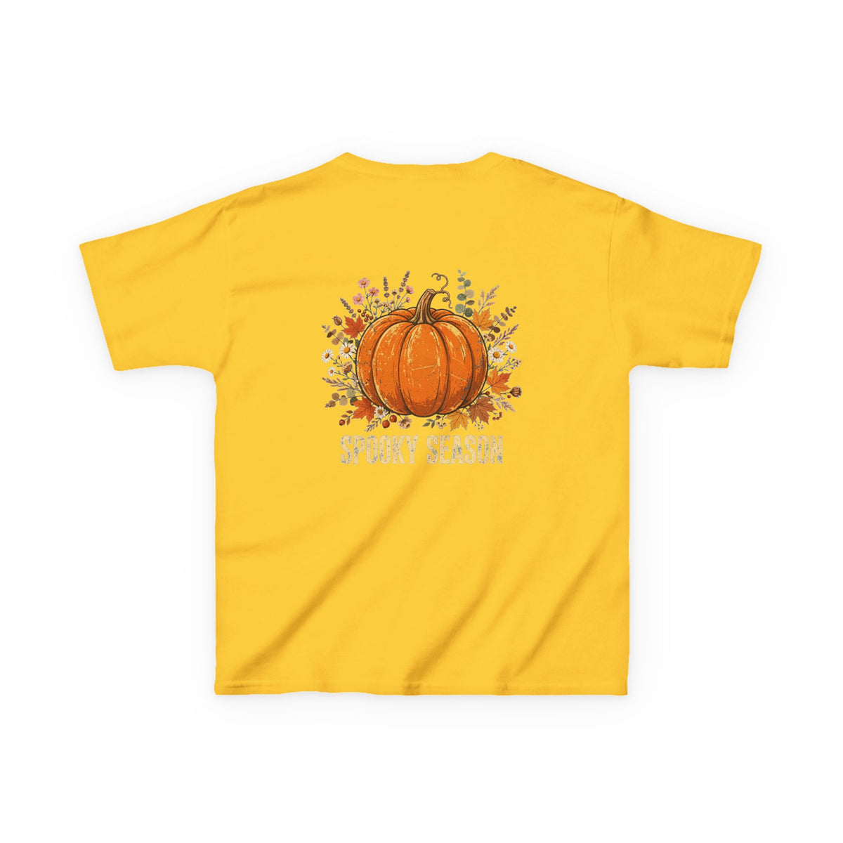 Kids Halloween Tee — Cute Ghost Holding Pumpkin "Spooky Season"