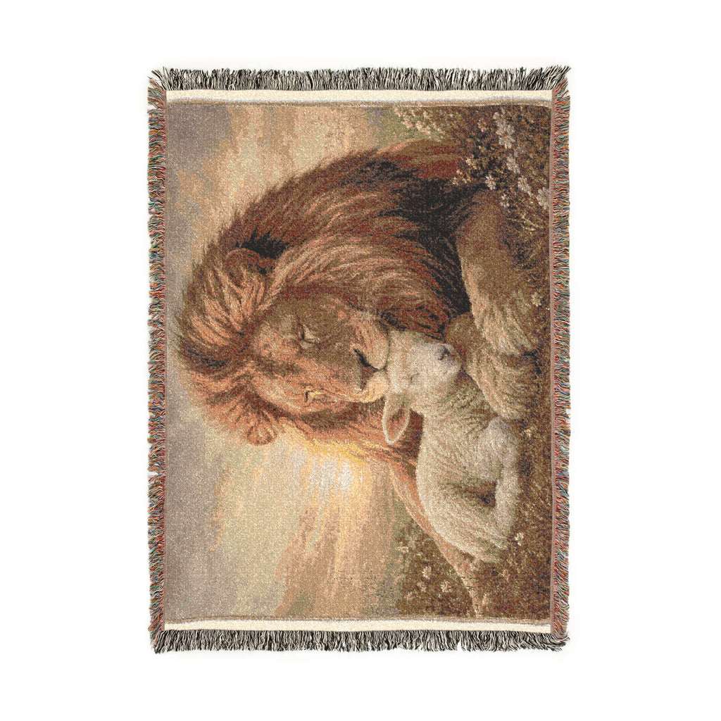 Lion & Lamb Woven Blanket — Cozy Religious Animal Throw for Home Decor
