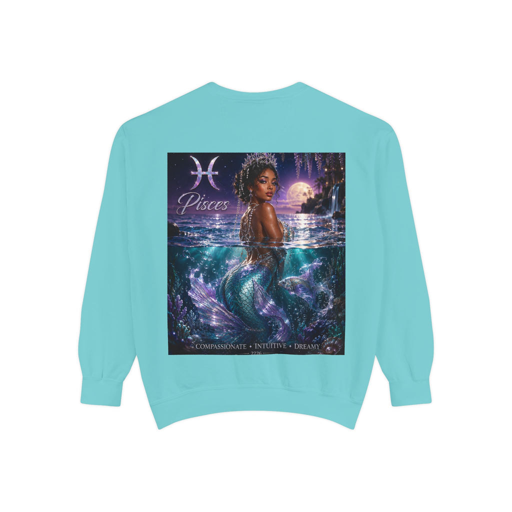 Pisces Mermaid Zodiac Sweatshirt — Pisces Symbol & 'Pisces' Artwork