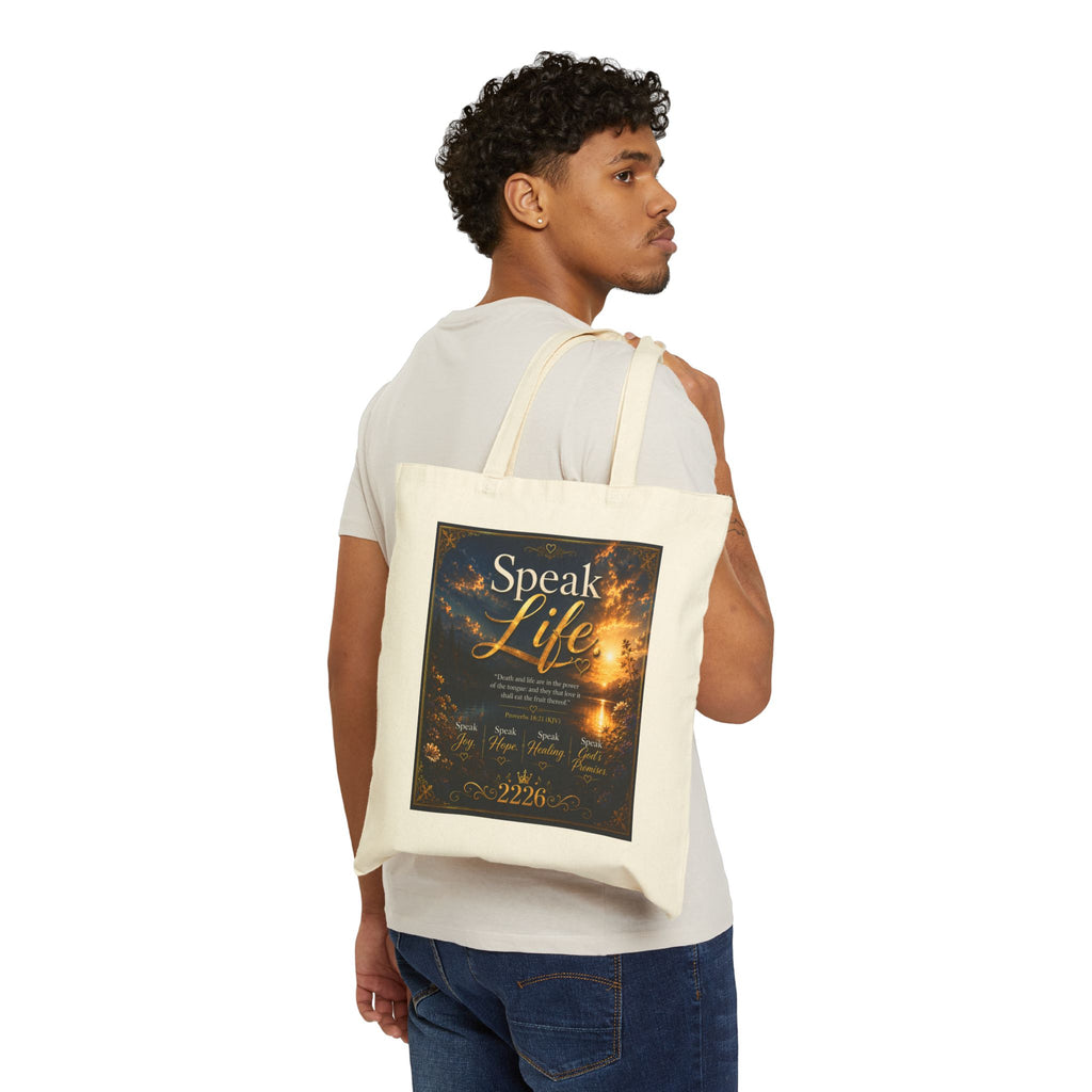 Speak Life Canvas Tote Bag — Inspirational Sunset Quote Shopper