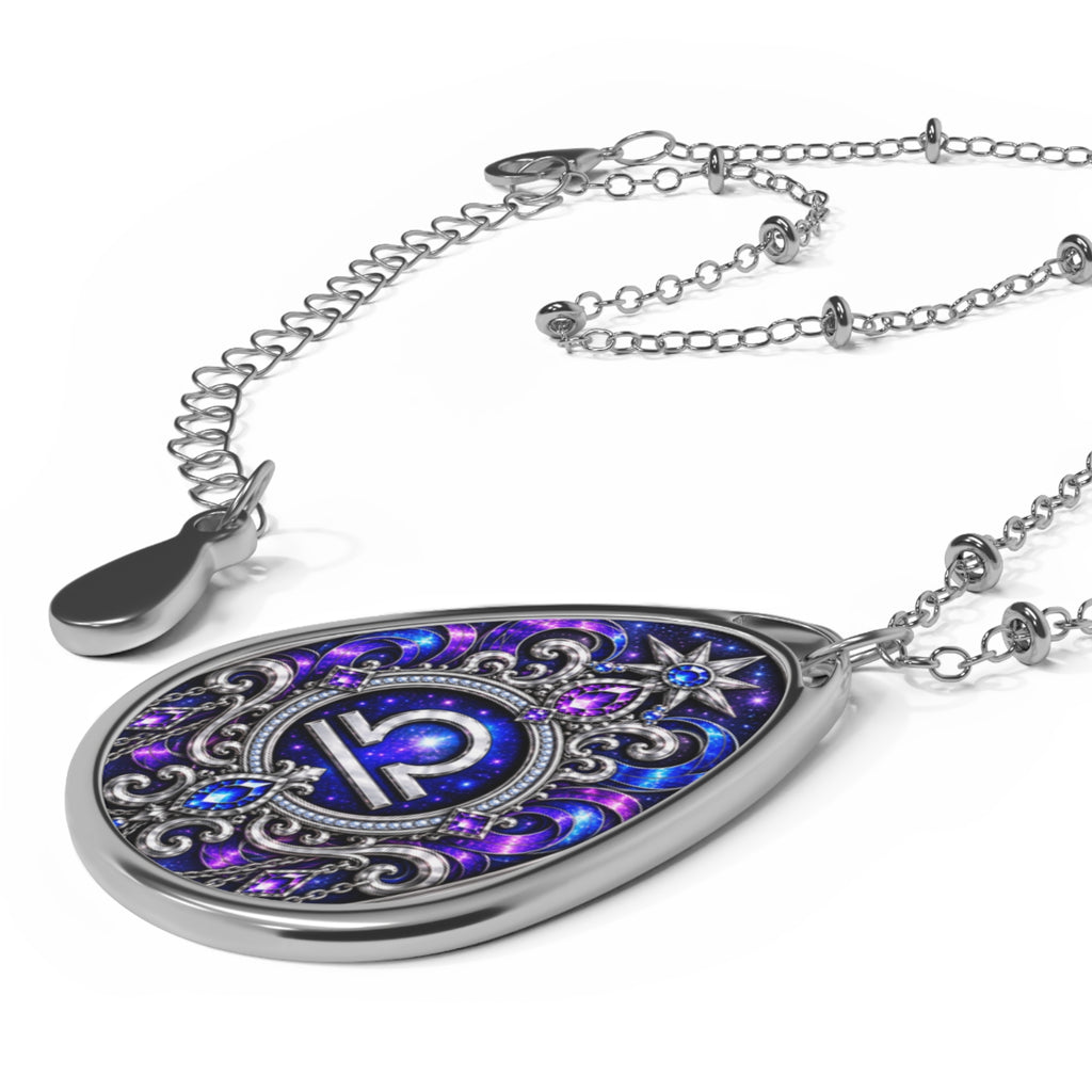 Libra Zodiac Oval Necklace — Purple Enamel Astrology Pendant