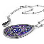 Libra Zodiac Oval Necklace — Purple Enamel Astrology Pendant