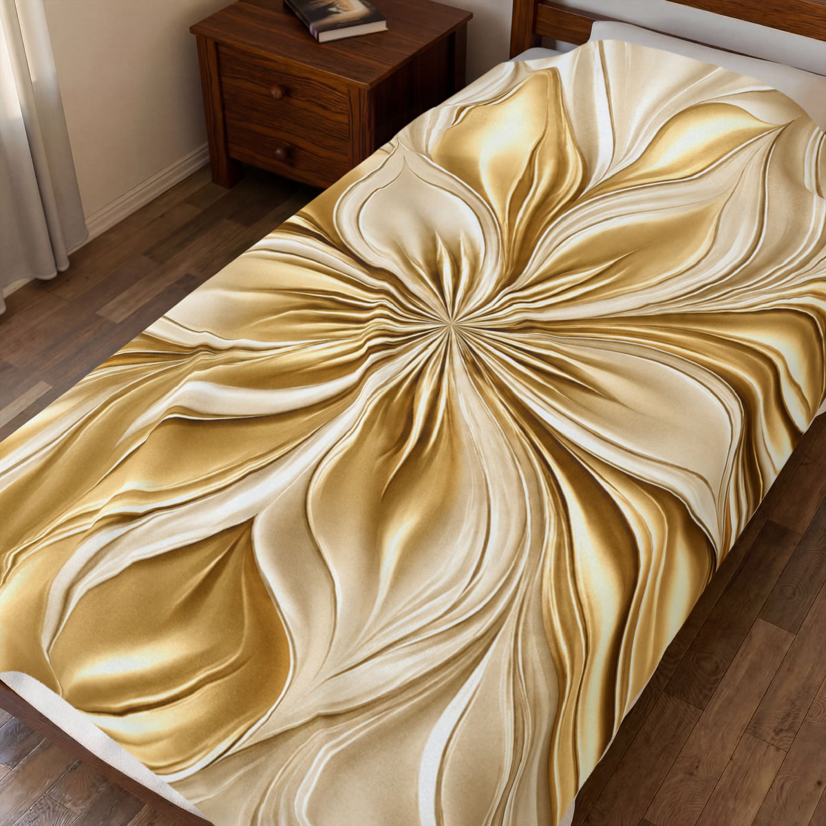 Gold Embossed Floral Velveteen Plush Blanket