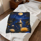 Moonlit Lake Velveteen Plush Blanket — Romantic Nightscape Cozy Throw