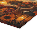 Thankful Harvest Glass Cutting Board — Autumn Cornucopia with "Give Thanks" Scripture
