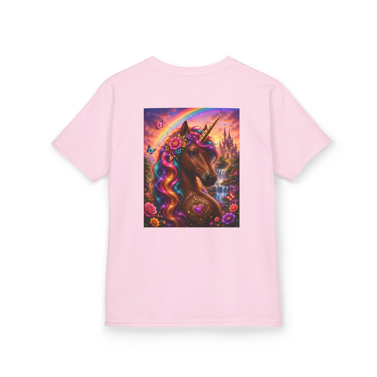 Kids Brown Unicorn Tee — Rainbow Fantasy Magical Horse Shirt