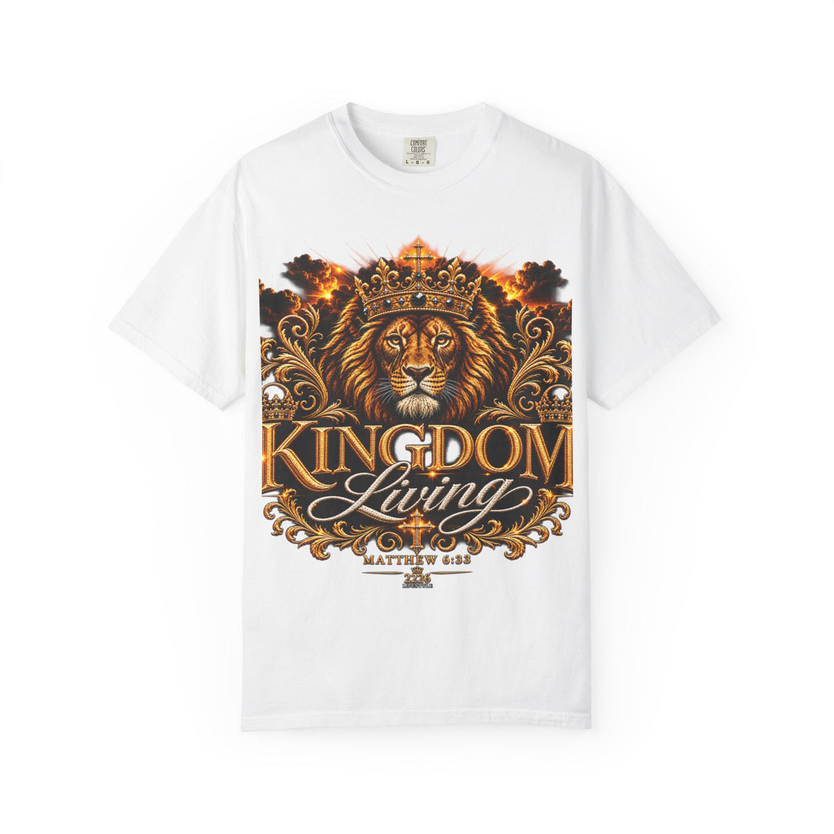 Kingdom Living Lion T-Shirt — Crowned Lion Faith Design (Matthew 6:33)