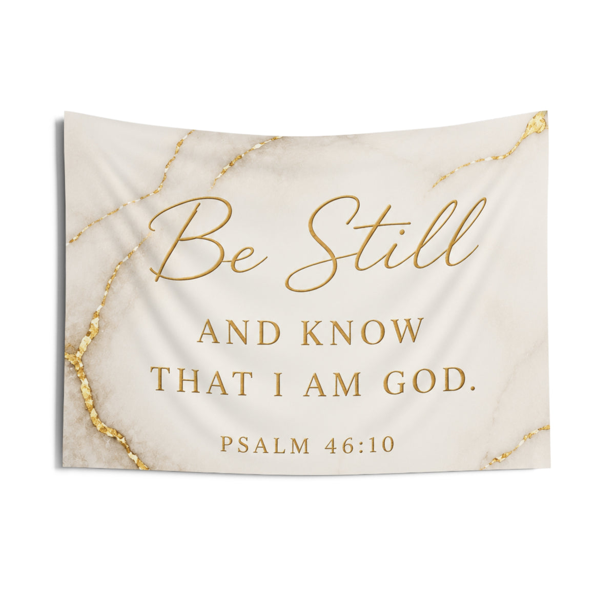 Be Still Psalm 46:10 Wall Tapestry — Marble Gold Christian Decor