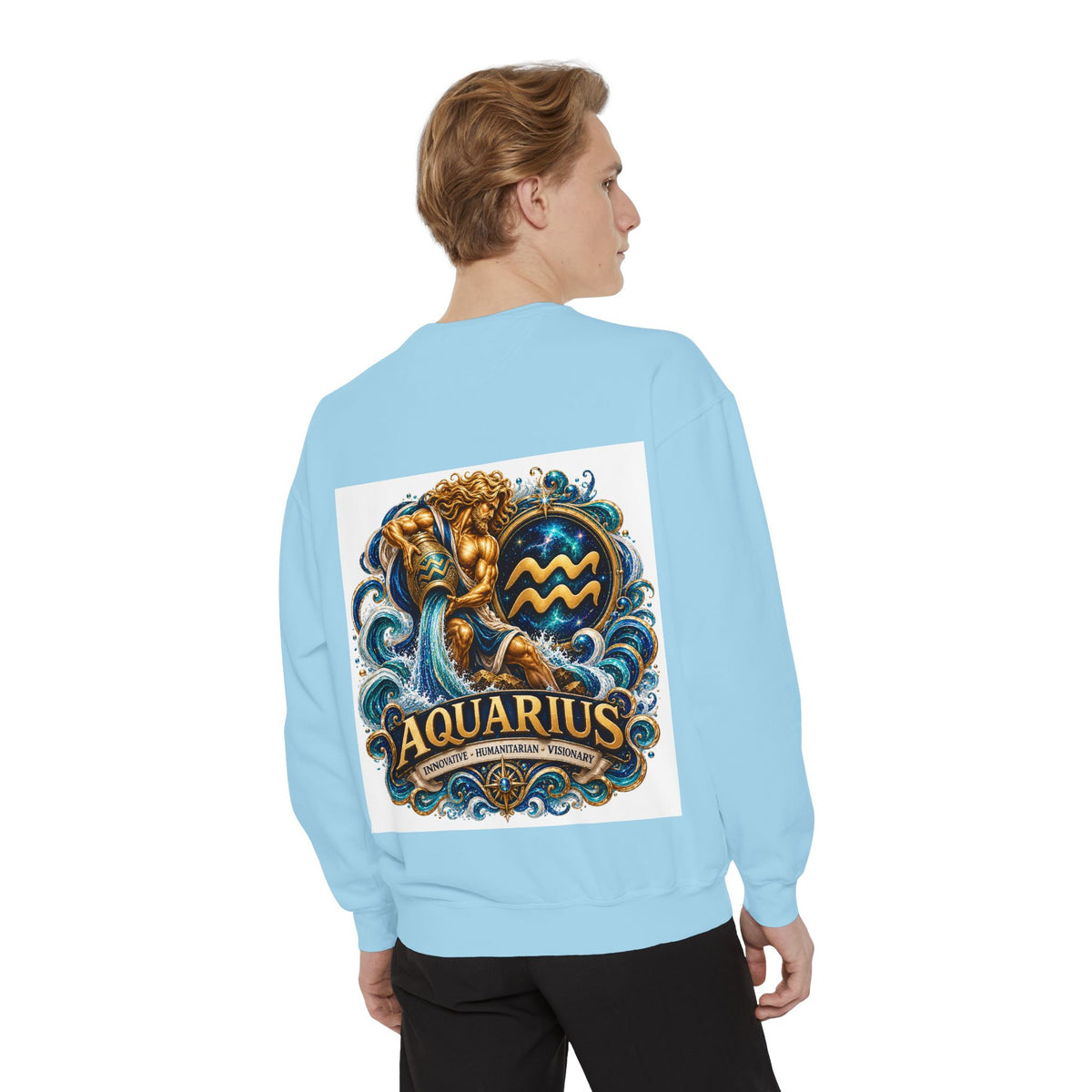 Aquarius Zodiac Sweatshirt — Water Bearer Astrology Graphic Crewneck