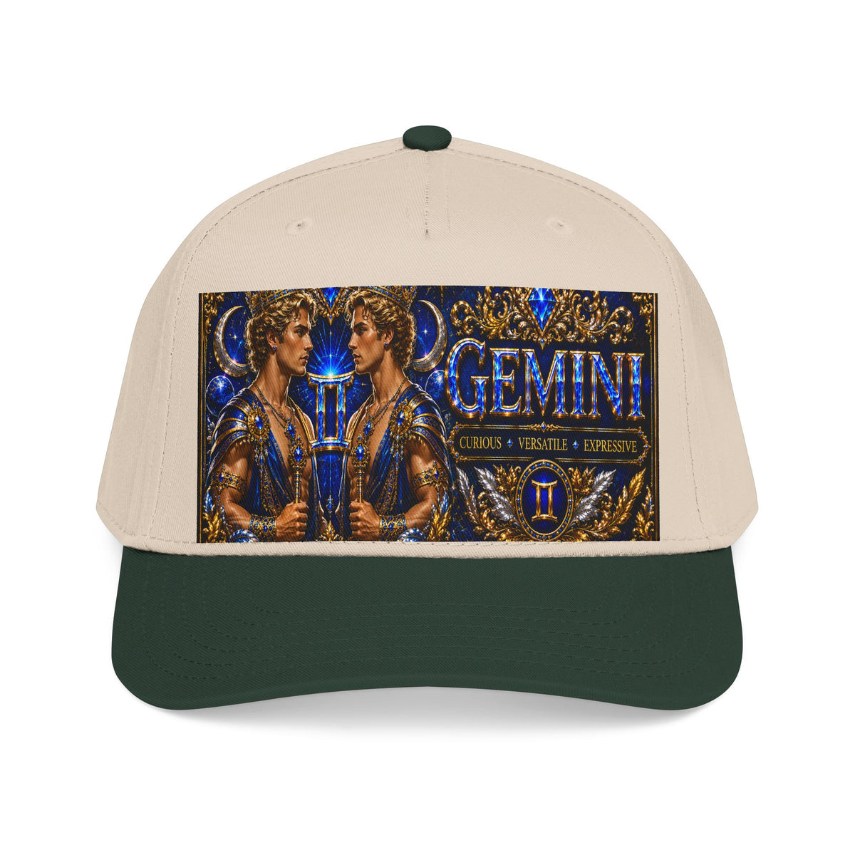 Gemini Zodiac Mid Profile Baseball Cap — Twin Constellation Astrology Design