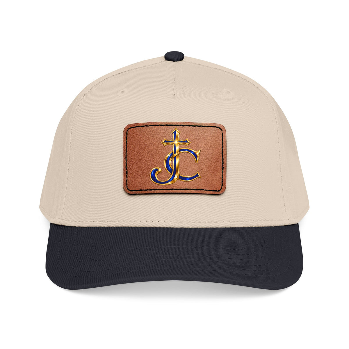 Leather Patch Baseball Cap with a Cross JC Monogram — Classic Casual Hat