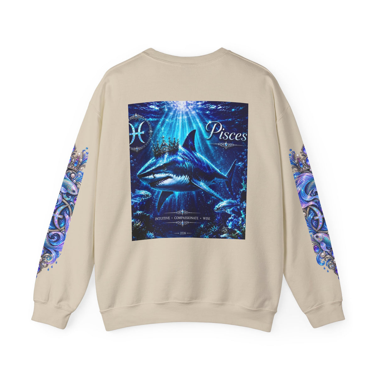 Pisces Shark Zodiac Crewneck Sweatshirt — Mystical Ocean Astrology Pullover