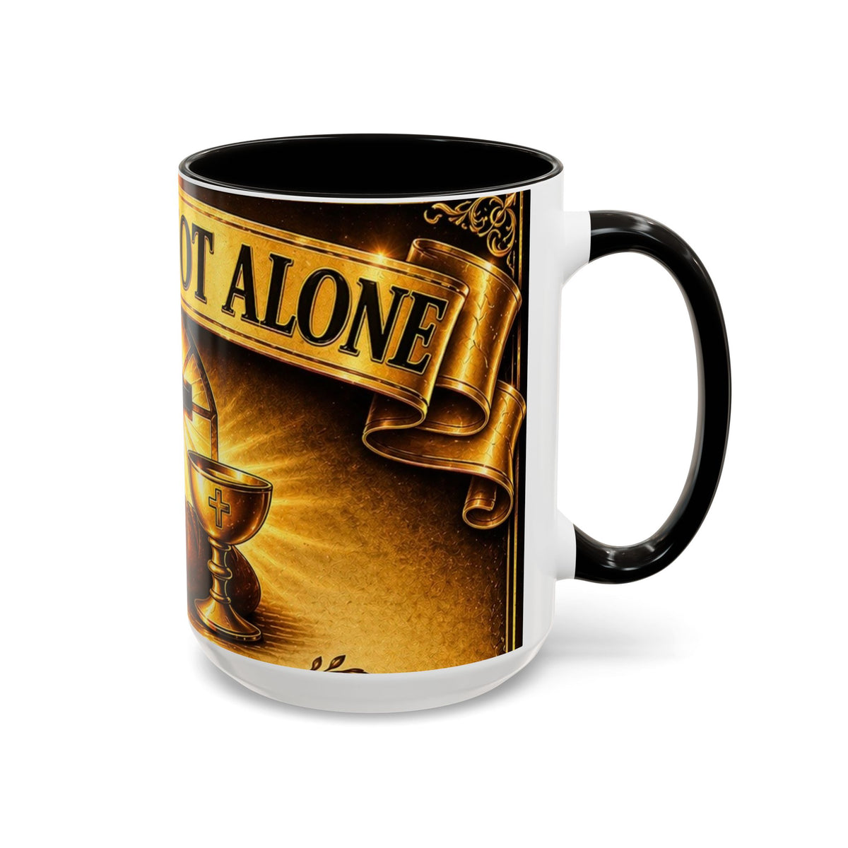 You Are Not Alone Christian Mug — Communion Cross & Bread Chalice Coffee Cup