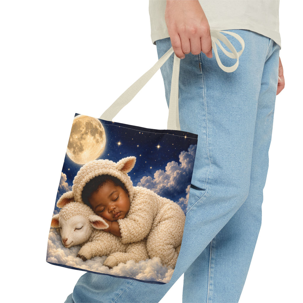 Sleeping Baby Lamb Tote Bag – Cute Nursery Moonlit Design