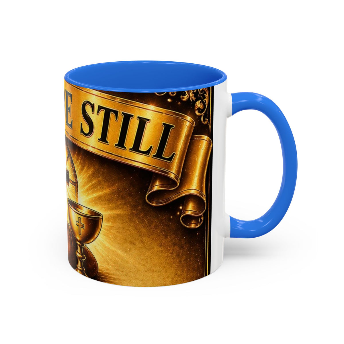 Peace Be Still Christian Coffee Mug — Communion Bread & Chalice Design