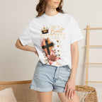 She Is Built Different Christian T-Shirt — Cross, Crown & Lily Faith Tee