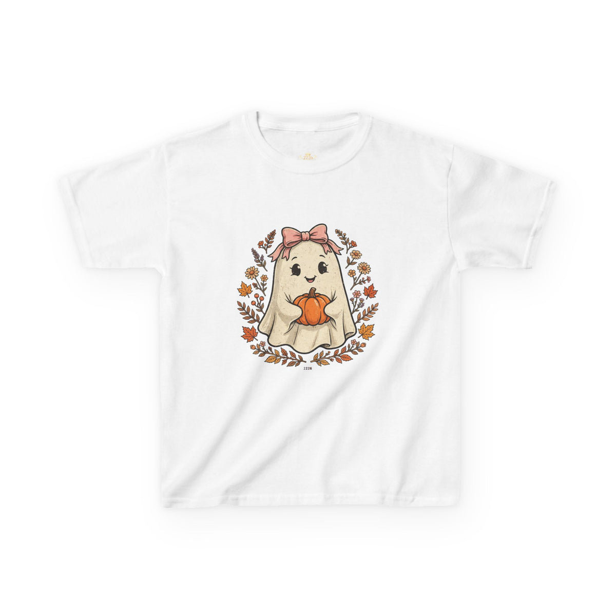 Kids Halloween Tee — Cute Ghost Holding Pumpkin "Spooky Season"