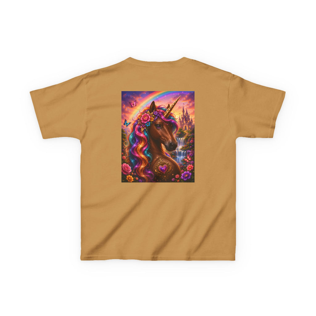 Kids Brown Unicorn Tee — Rainbow Fantasy Magical Horse Shirt