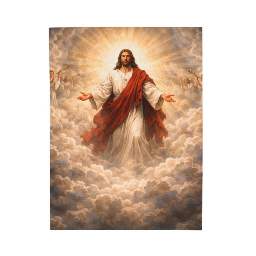 Jesus Ascension Velveteen Plush Blanket — Faith-Inspired Religious Throw for Easter & Comfort
