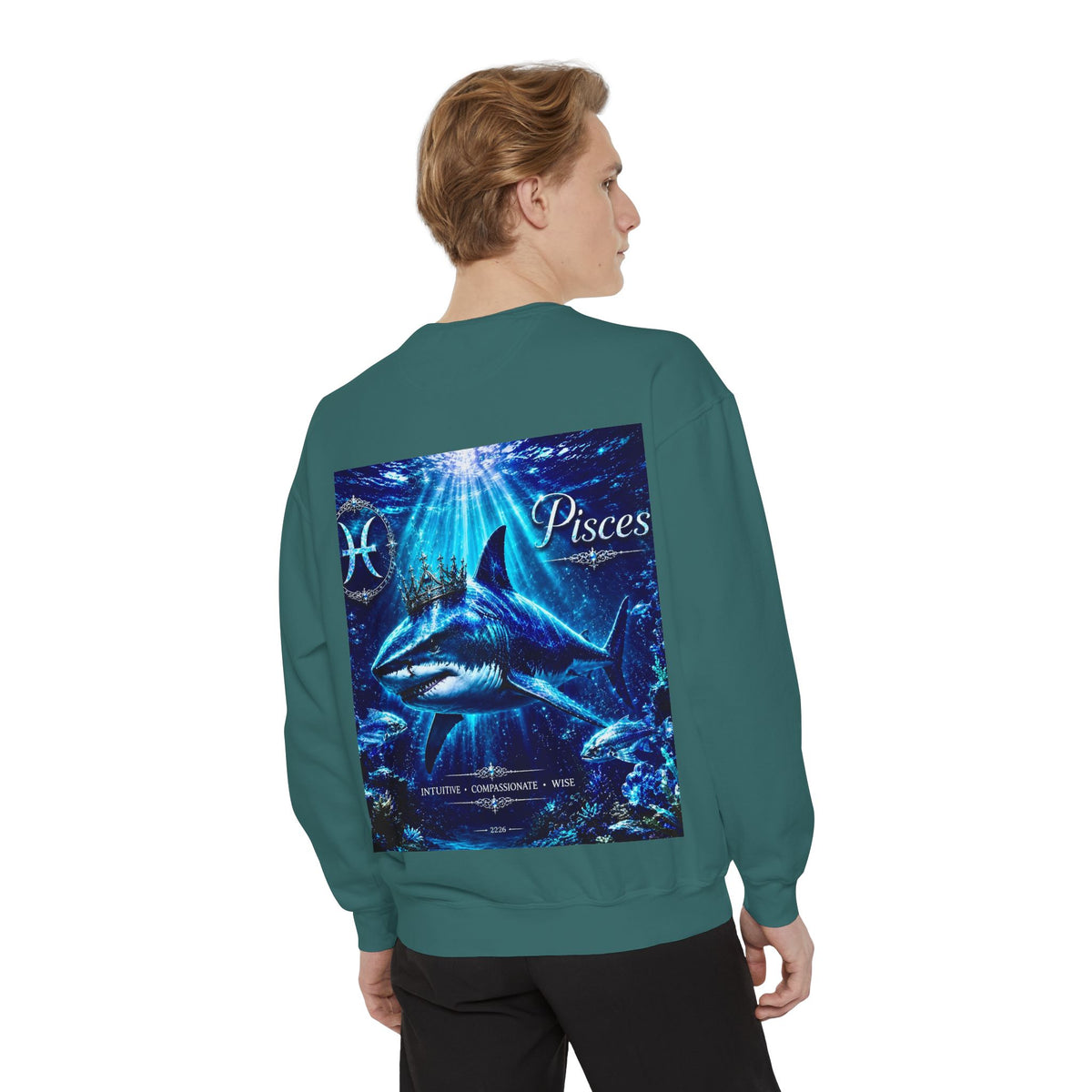 Pisces Zodiac Sweatshirt — Cosmic Blue Pisces Shark Astrological Crewneck