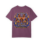 Gemini Zodiac T-Shirt — Bold Blue & Gold Twin Portrait Tee