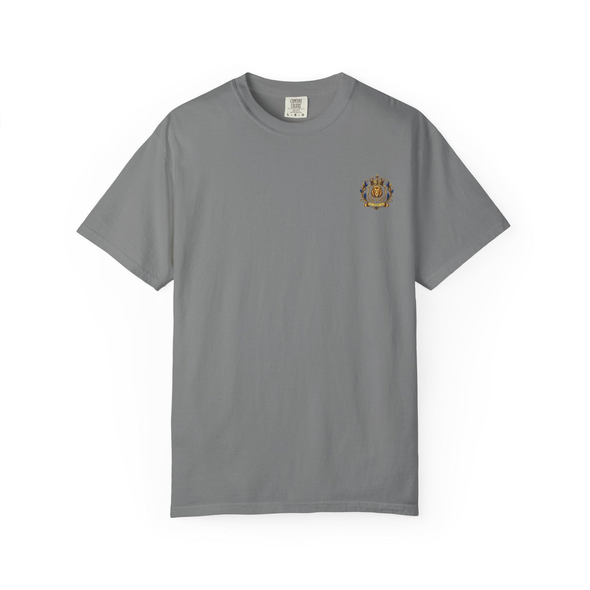 Lion Crest T-Shirt — Regal Crowned Lion with "Faith • Purpose • Peace" Back Graphic
