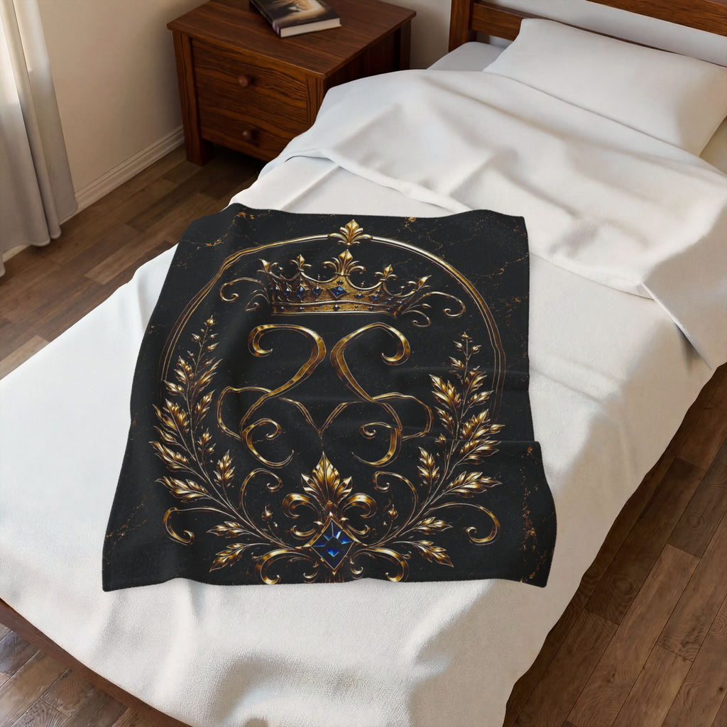 Regal Crown Velvet Plush Blanket — Gold Baroque Royal Throw