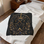 Regal Crown Velvet Plush Blanket — Gold Baroque Royal Throw