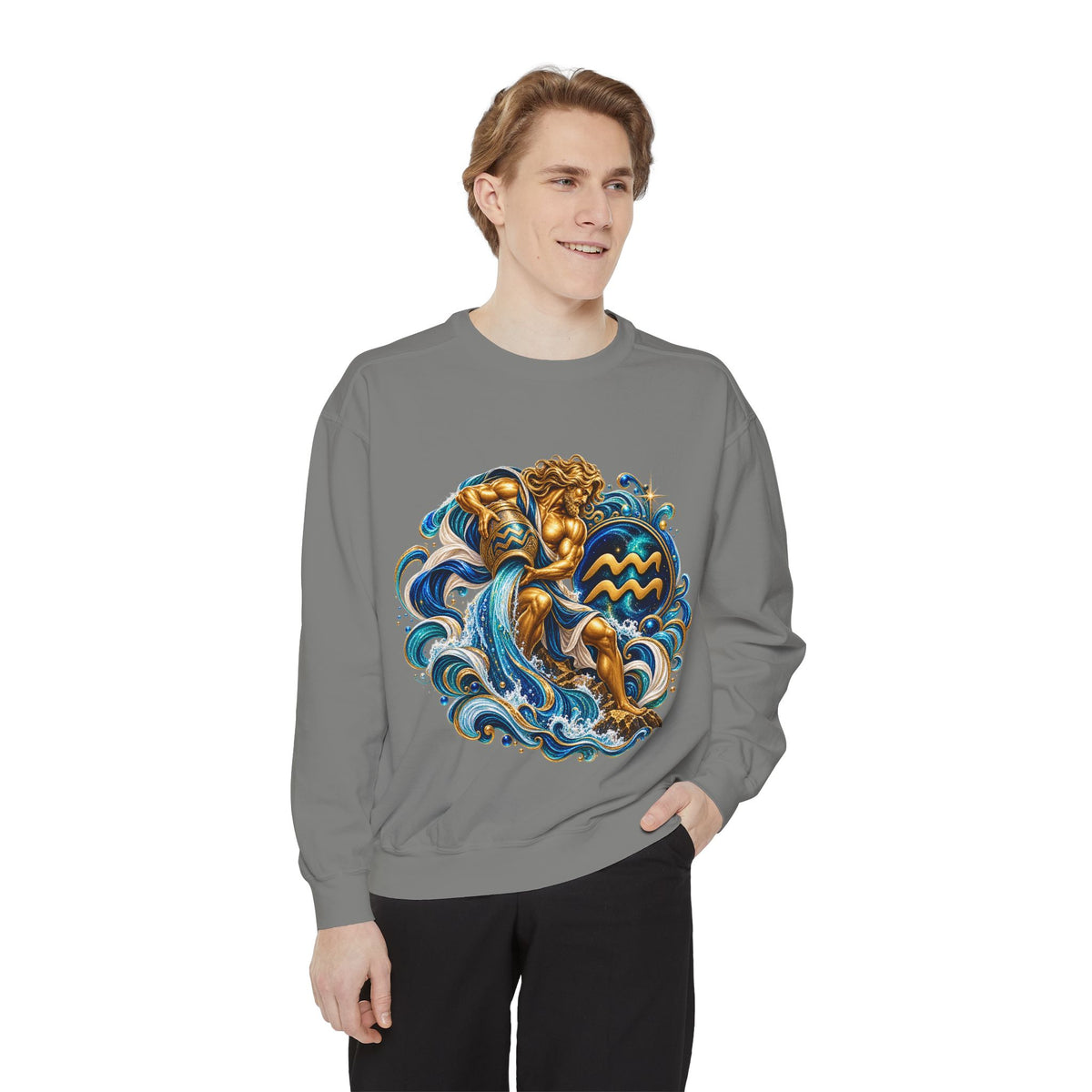 Aquarius Zodiac Sweatshirt — Water Bearer Astrology Graphic Crewneck