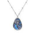 Aquarius Zodiac Oval Necklace — Silver Teardrop Pendant with Water-Bearer Design