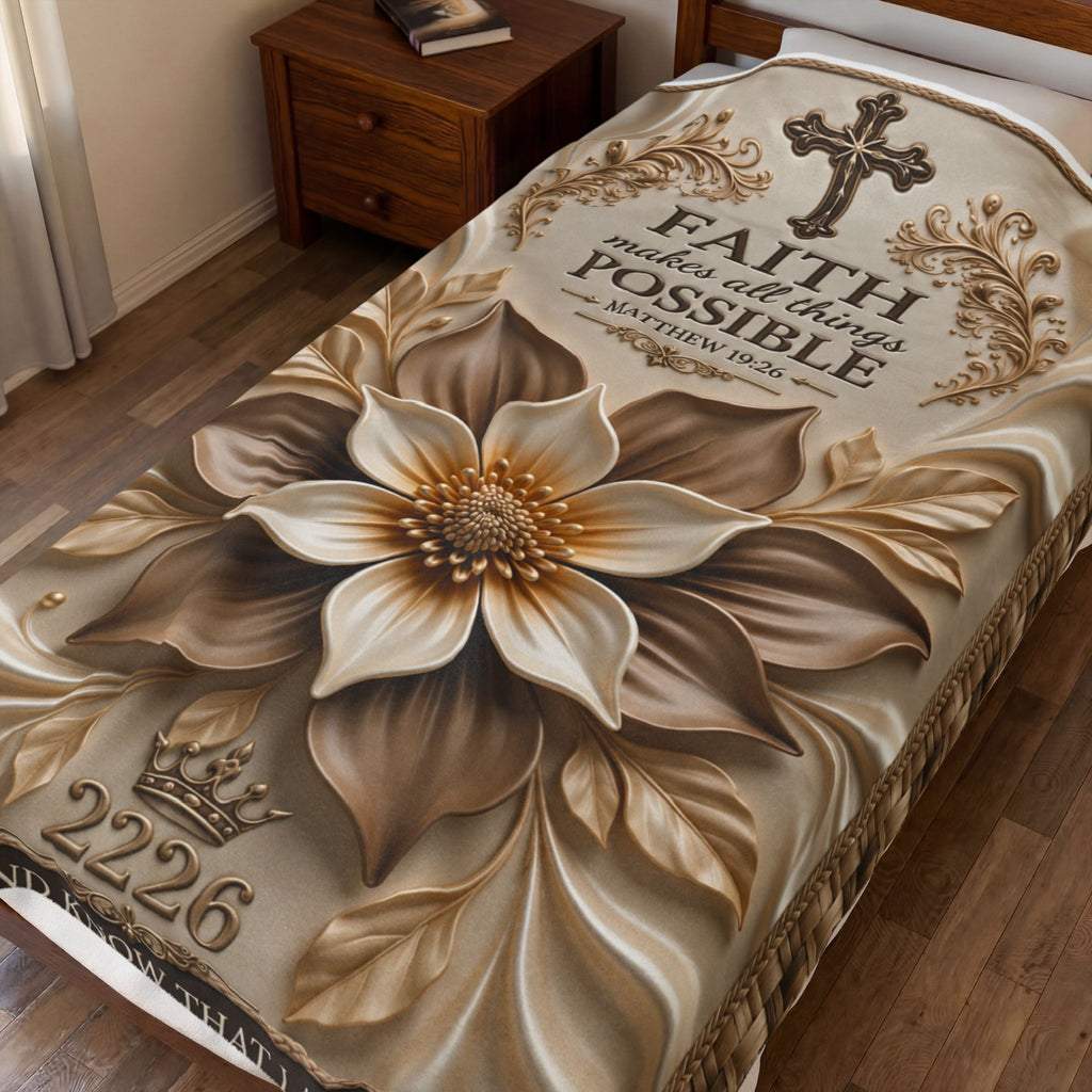 Faith Makes All Things Possible Velveteen Plush Blanket – Inspirational Christian Throw