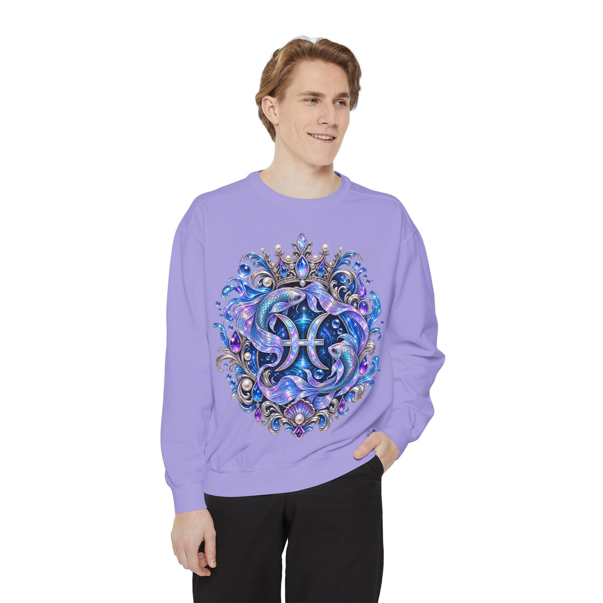 Pisces Mermaid Zodiac Sweatshirt — Pisces Symbol & 'Pisces' Artwork