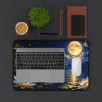 Moonlit Lotus Desk Mat — Serene Moonlight Lake Mouse Pad for Meditation & Home Office