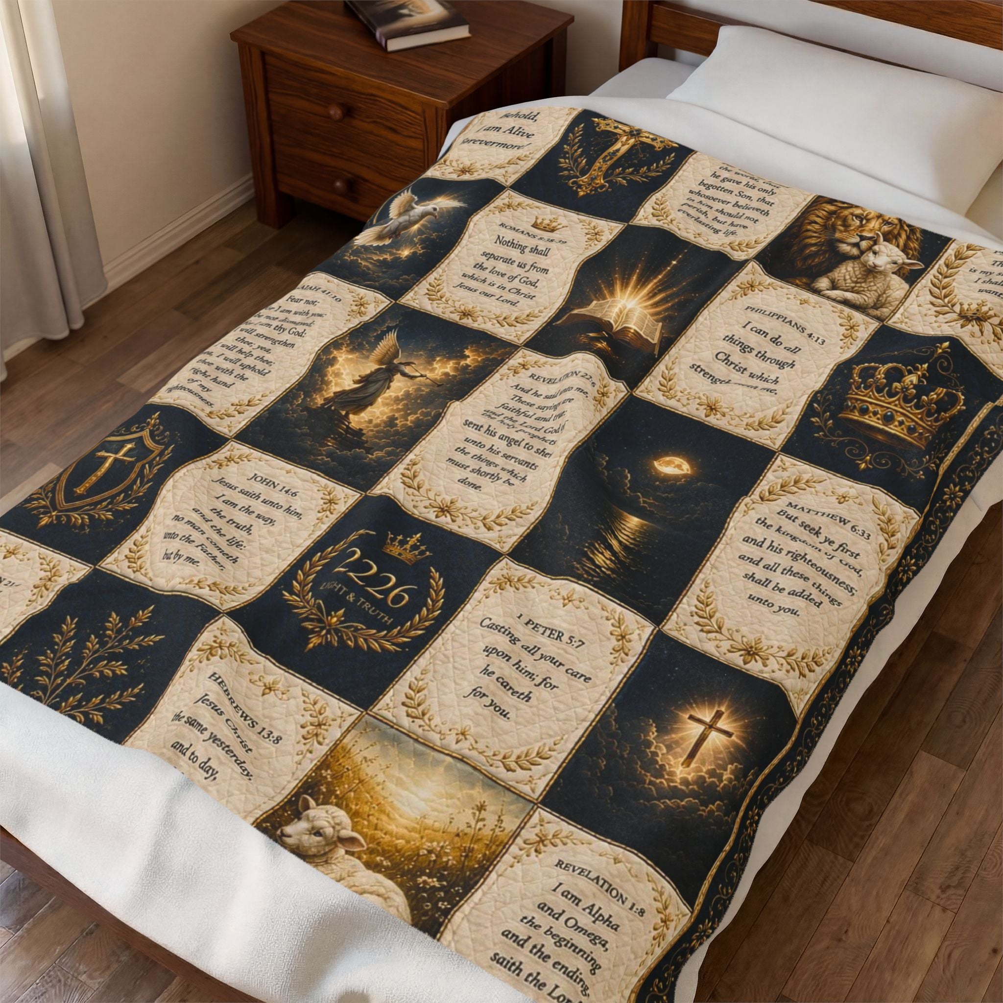 Religious Verse Patchwork Velveteen Plush Blanket