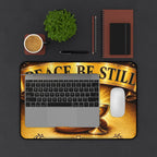 Peace Be Still Desk Mat — Christian Cross, Bread & Chalice Spiritual Mouse Pad